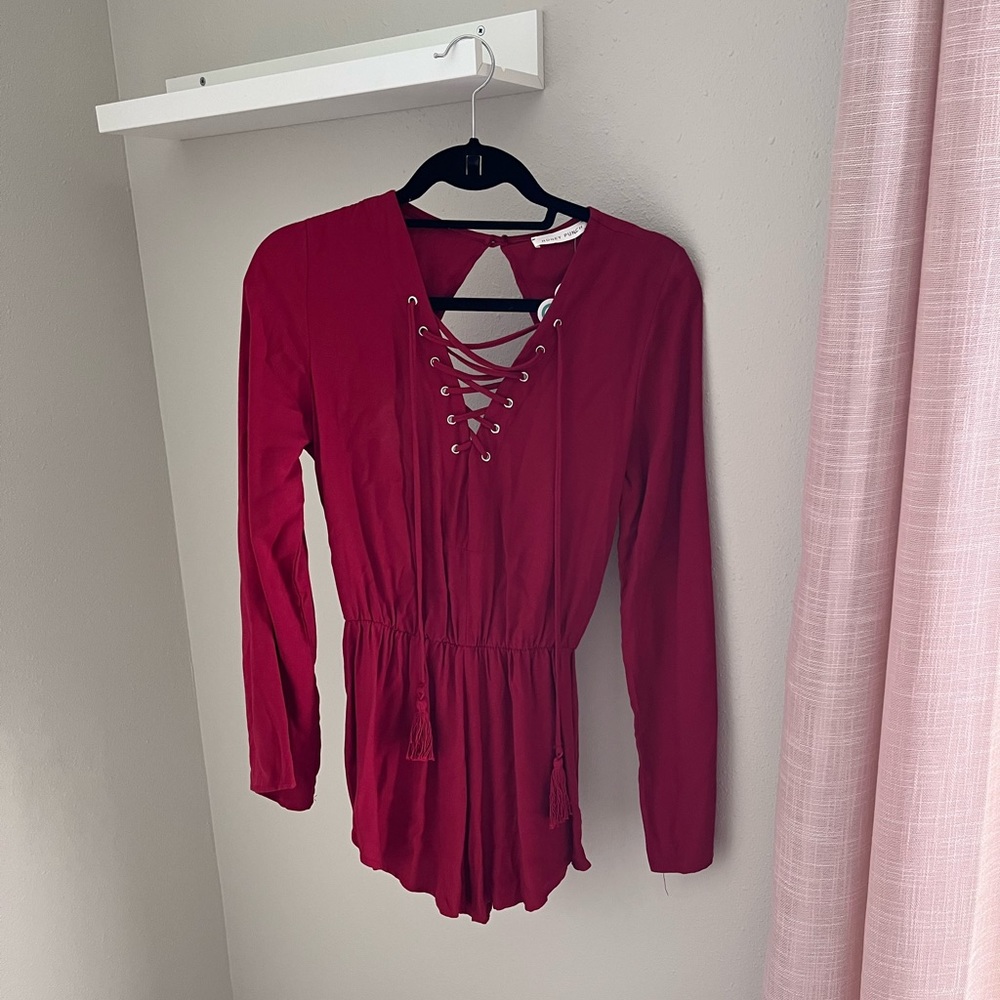 NWT Honey Punch Walking In Style Romper in Burgundy